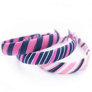 Wide Striped Padded Grosgrain Ribbon Headband Pink Navy Blue