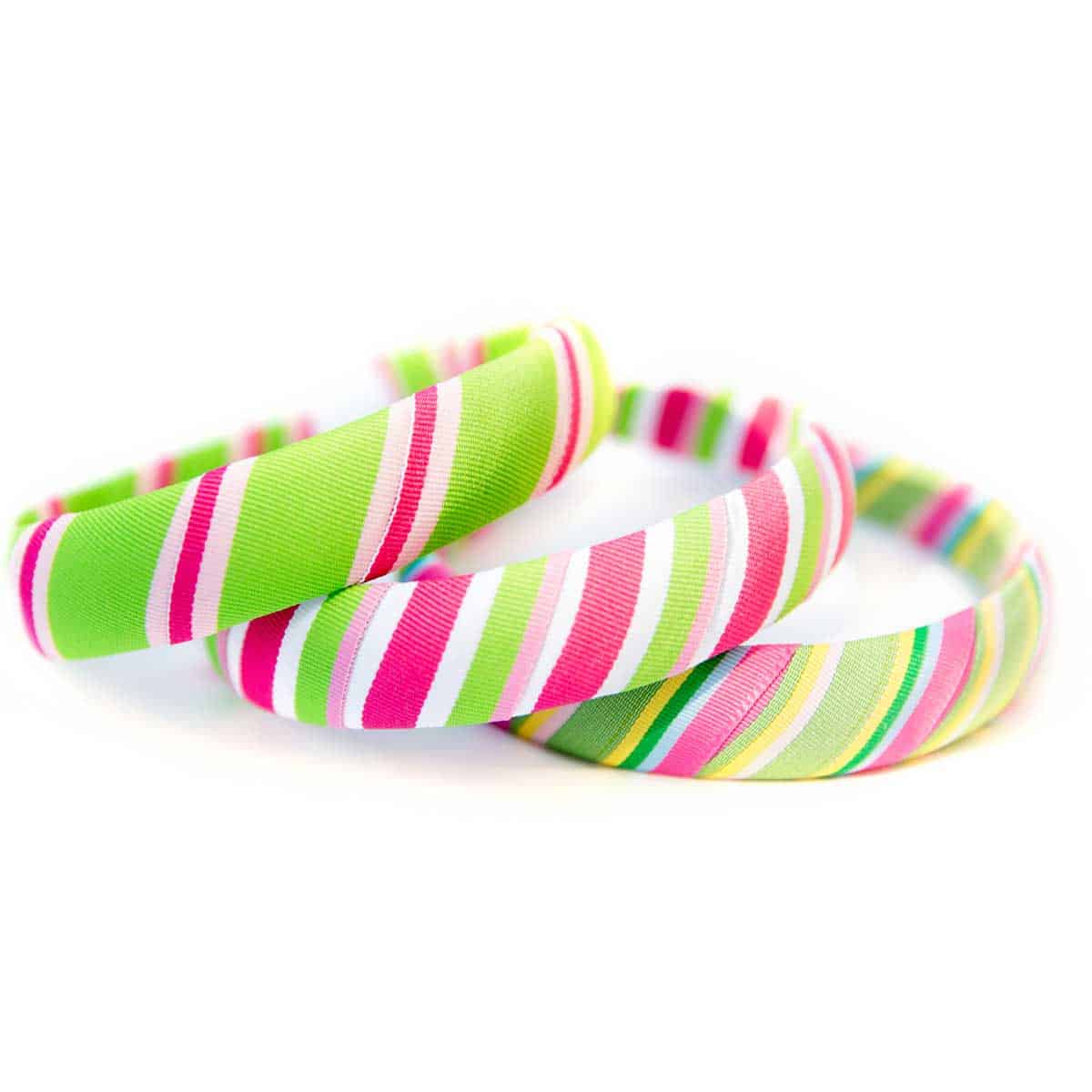 Pink and Green Ribbon Collection Striped Wide Headband - Bows Etc.