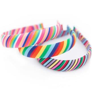 Wide Striped Padded Grosgrain Ribbon Headband Rainbow