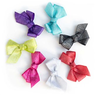 small classic hair bow shimmer sparkle glitter black red gold silver