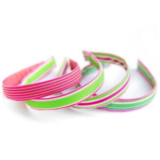 Grosgrain ribbon pink green combination medium flat stitched headband