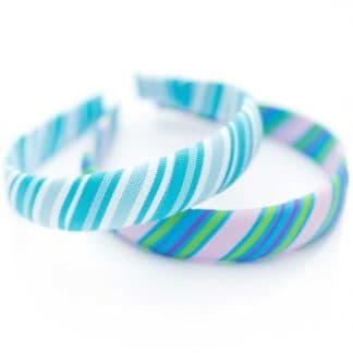 Wide Striped Padded Grosgrain Ribbon Headband Turquoise Blue