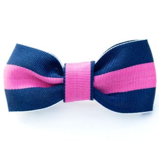 grosgrain ribbon striped tuxedo hair bow navy blue pink alligator clip French barrette