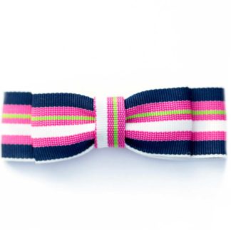 grosgrain ribbon striped hair bow navy blue pink alligator clip barrette