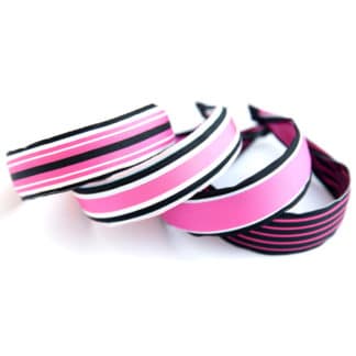 Wide Grosgrain Striped Flat Headband Pink Black