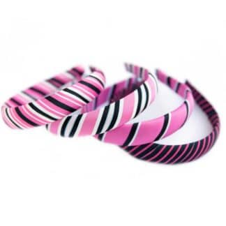 Wide Striped Padded Grosgrain Ribbon Headband Pink Black White