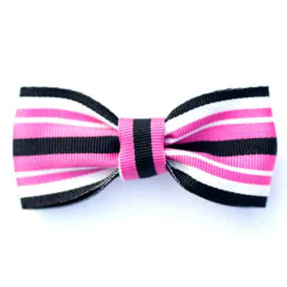 Black and Pink Ribbon Collection Striped Hair Bow - Bows Etc.