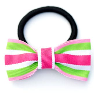 grosgrain ribbon pink green striped pony-o ponytail holder