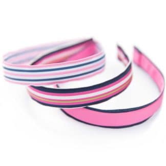grosgrain ribbon striped stripe headband pink navy blue stitched