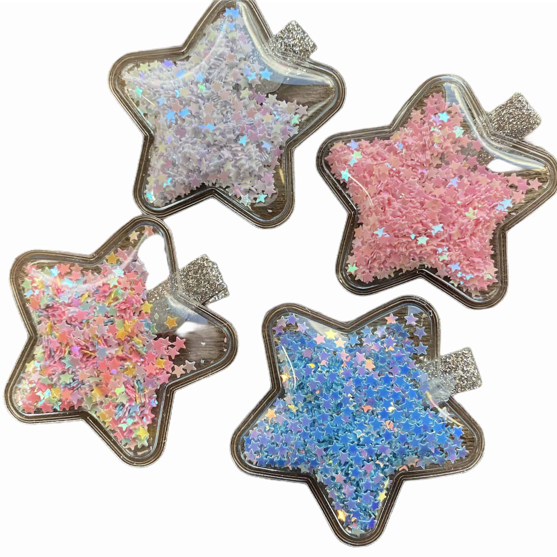 Alligator hair clips with star red glitter