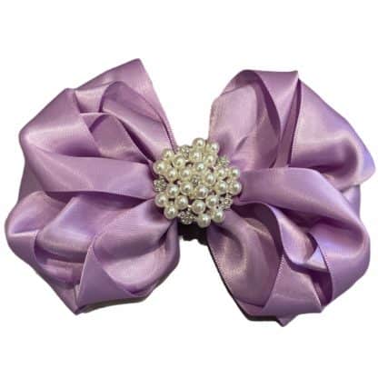 Large Satin Hair Bow with Pearl Rhinestone Center Flower Girl - Bows Etc.