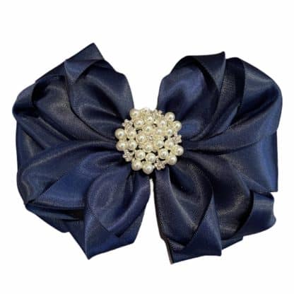 Large Satin Hair Bow with Pearl Rhinestone Center Flower Girl - Bows Etc.